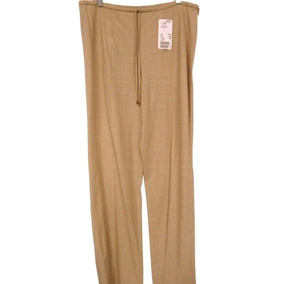 Escada Neutral Plaid Wool Stretch Dress Pants Drawstring Waist Trousers 44 NEW - Picture 7 of 12